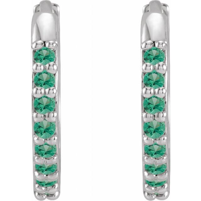 14K White Lab-Grown Emerald 12.5 mm Huggie Earrings