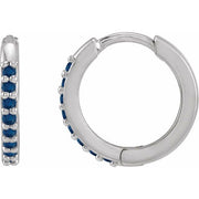 14K White Lab-Grown Blue Sapphire 12.5 mm Huggie Earring