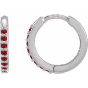 14k White Lab-grown Ruby 12.5 Mm Huggie Earrings