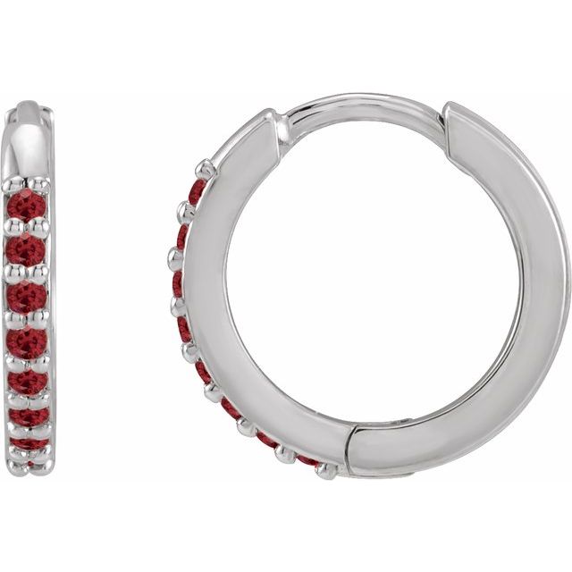 14k White Lab-grown Ruby 12.5 Mm Huggie Earrings