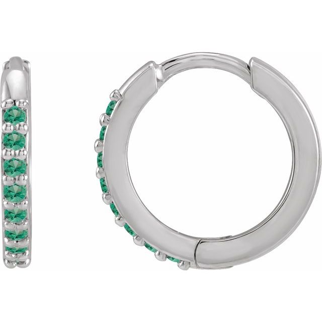 14K White Lab-Grown Emerald 12.5 mm Huggie Earrings