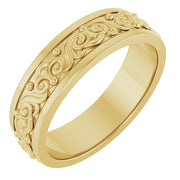 14k Yellow 6.2 Mm Scroll Patterned Band Size 10.5