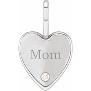 14K White .02 CT Natural Diamond Engraved MOM Heart Charm/Pendant