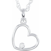 Sterling Silver .015 CT Natural Diamond Heart 18' Necklace