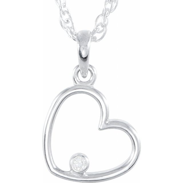 Sterling Silver .015 CT Natural Diamond Heart 18' Necklace