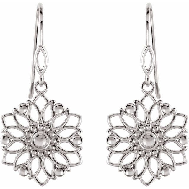 Sterling Silver 20.5x7 mm Floral Earrings