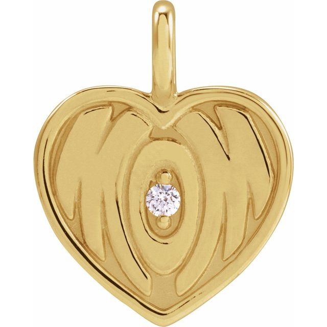 14K Yellow .025 CT Natural Diamond Engravable Mom Pendant