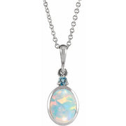 Sterling Silver 6x4 mm Lab-Grown White Opal & Natural London Blue Topaz 16-18' Necklace
