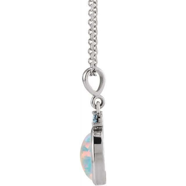 Sterling Silver 6x4 mm Lab-Grown White Opal & Natural London Blue Topaz 16-18' Necklace