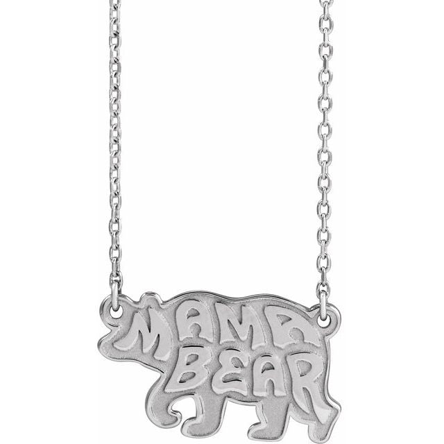 Sterling Silver Mama Bear 18' Necklace