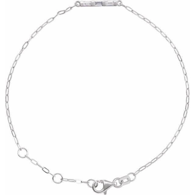 14K White 1/6 CTW Natural Diamond Three-Stone Bar 6-7 1/2' Link Bracelet