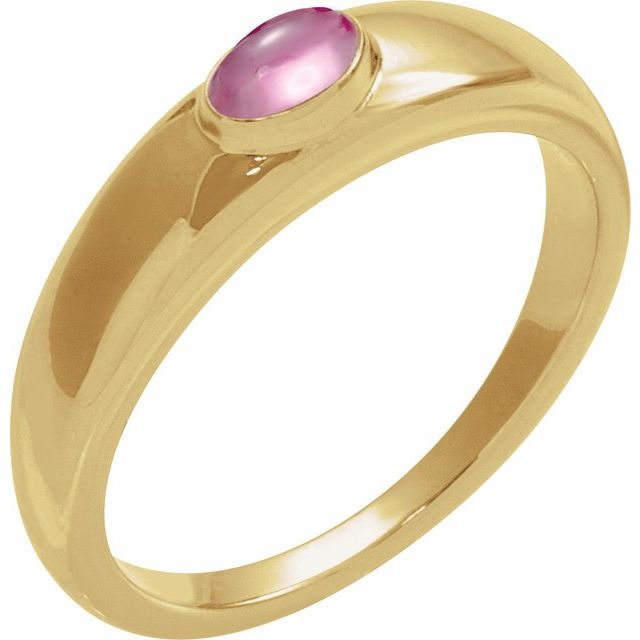 14K Yellow Natural Pink Tourmaline Dome Ring