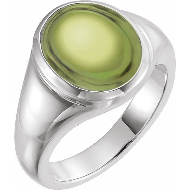 14K White 10x8 mm Natural Peridot Ring