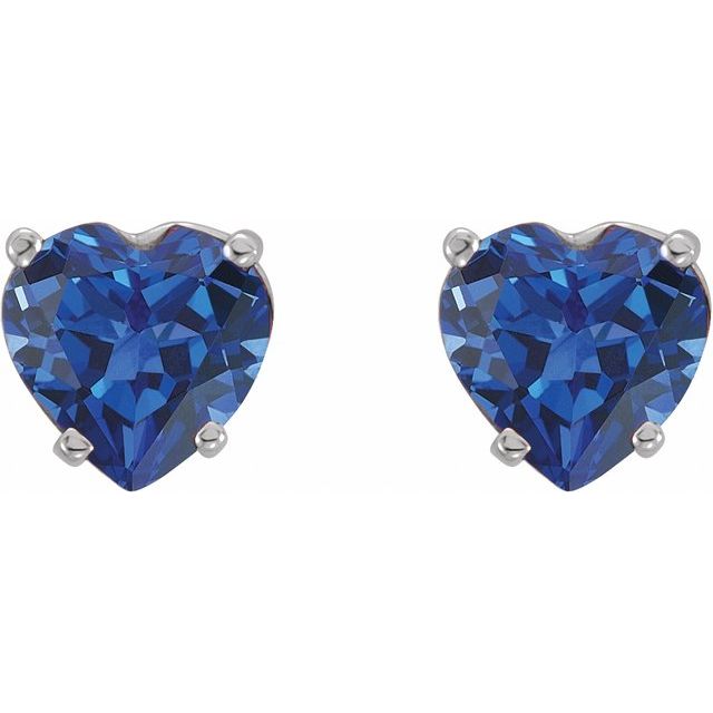 14K White Lab-Grown Blue Sapphire Heart Earrings