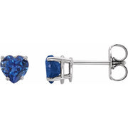 14K White Lab-Grown Blue Sapphire Heart Earrings