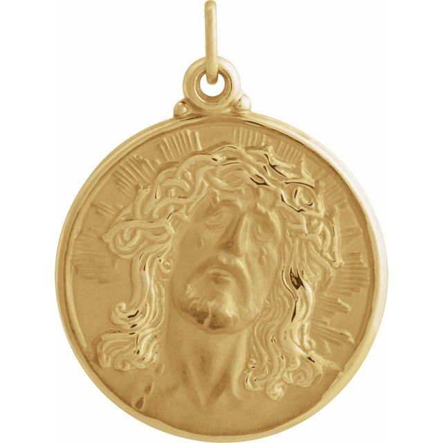 14K Yellow 21 mm Round Face of Jesus (Ecce Homo) Medal