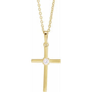 14k Yellow .06 Ct Natural Diamond Cross 16-18' Necklace
