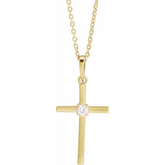 Sterling Silver .06 CT Natural Diamond Cross 16-18' Necklace