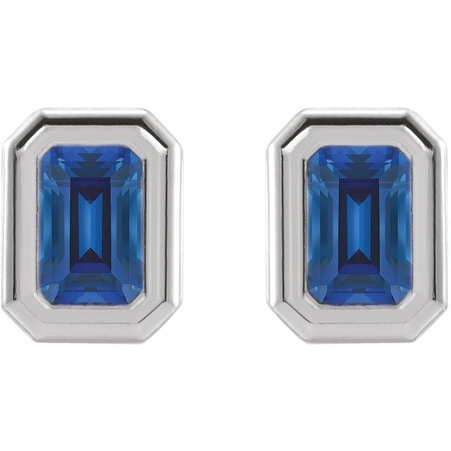 14K White Lab-Grown Blue Sapphire Solitaire Earrings