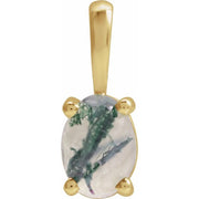 14K Yellow Natural Moss Agate Pendant