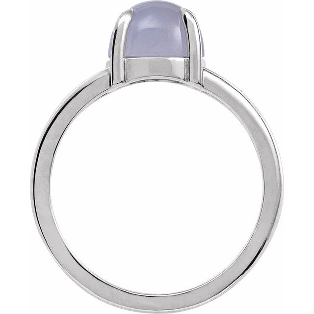 14K White Natural Chalcedony Cabochon Ring