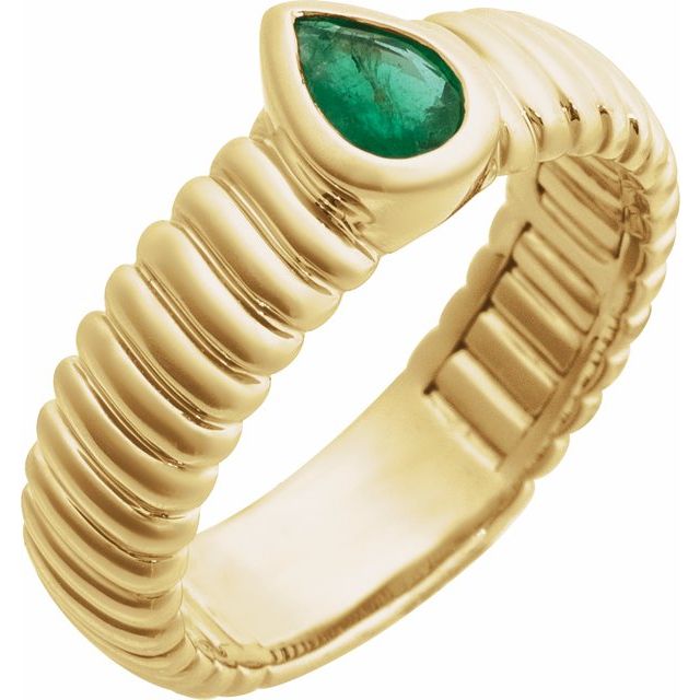 14K Yellow Natural Emerald Ring