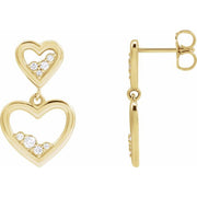 14k Yellow 1/5 Ctw Natural Diamond Heart Earrings