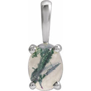 14K White Natural Moss Agate Pendant