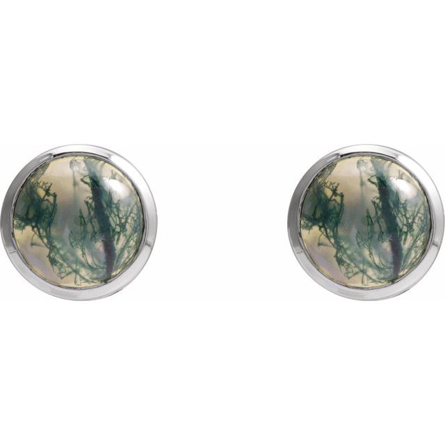 14K White Natural Moss Agate Earrings