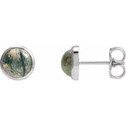14K White Natural Moss Agate Earrings