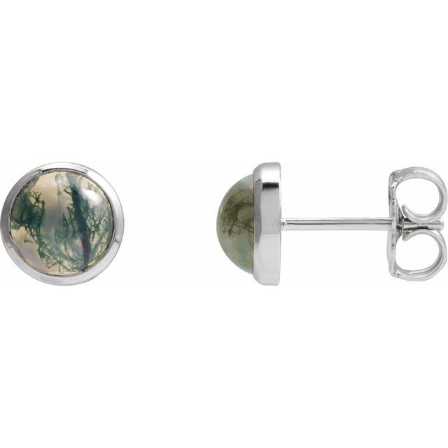 14K White Natural Moss Agate Earrings