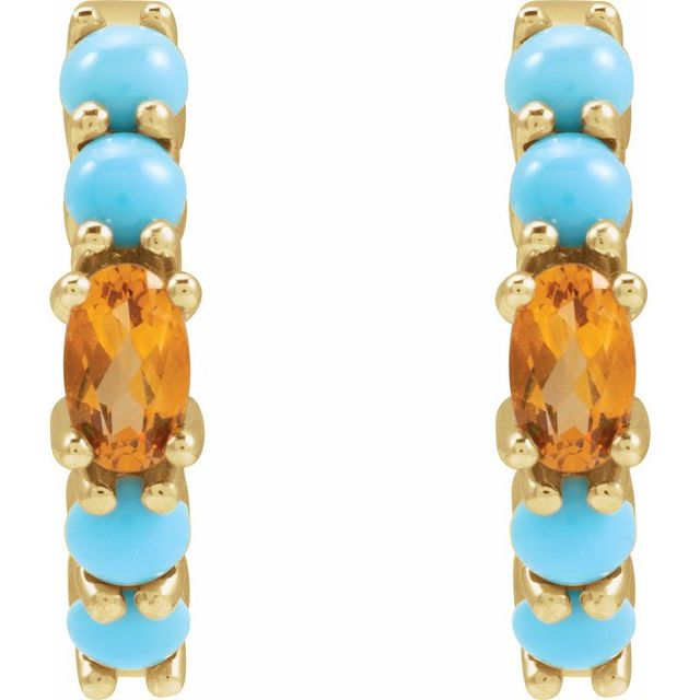 14K Yellow Natural Citrine Huggie 19.6 mm Hoop Earrings