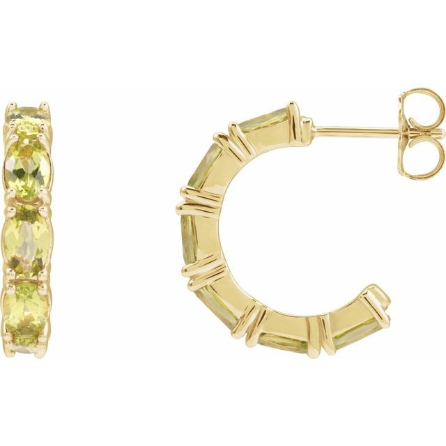 14K Yellow Natural Peridot Hoop Earrings