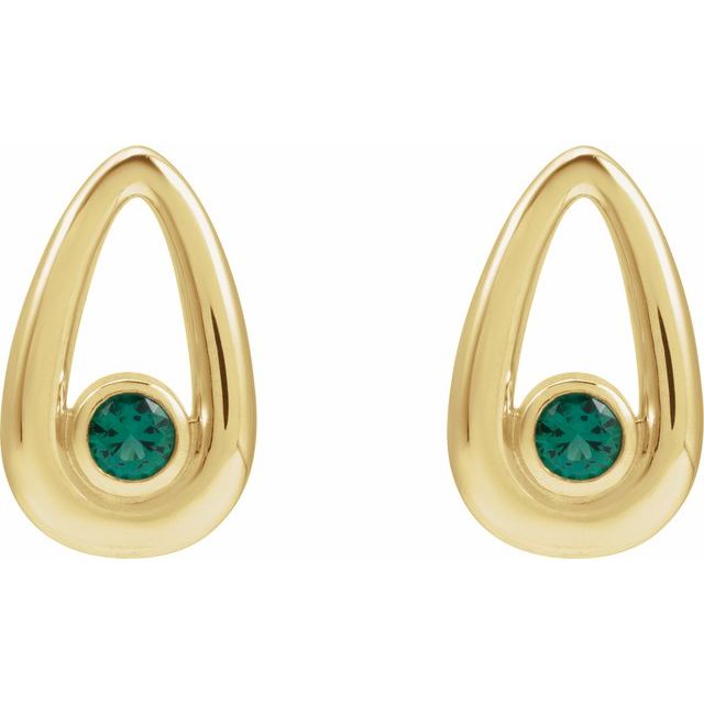 14K Yellow Lab-Grown Emerald Geometric Earrings
