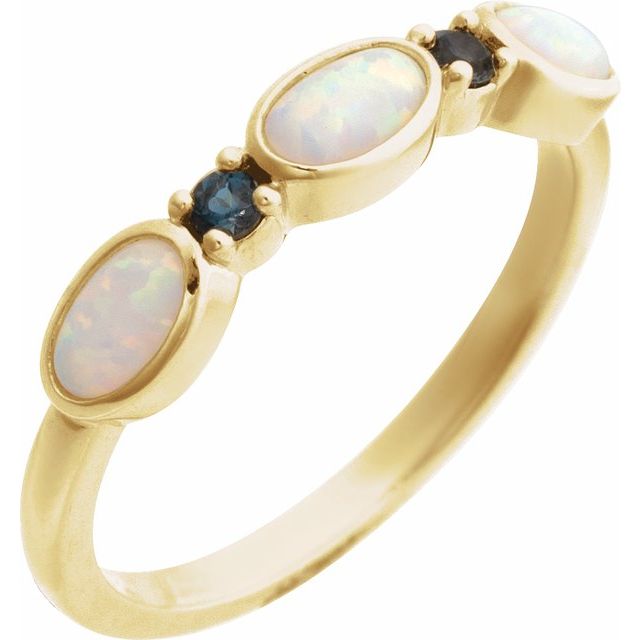 14K Yellow Lab-Grown White Opal & Natural London Blue Topaz Stackable Ring