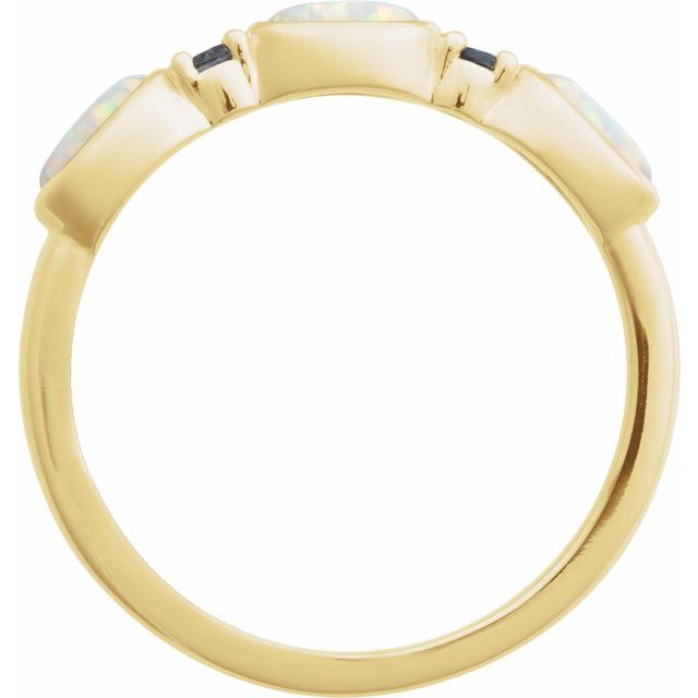 14K Yellow Lab-Grown White Opal & Natural London Blue Topaz Stackable Ring
