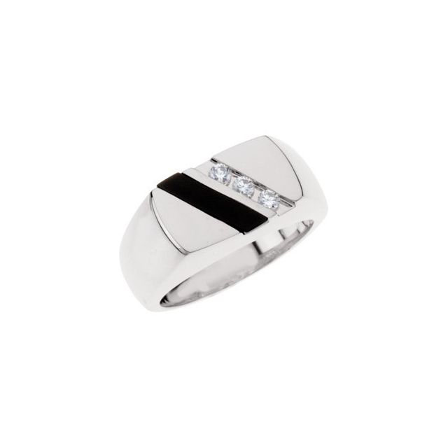 Sterling Silver Natural Black Onyx & 1/10 CTW Natural Diamond Ring