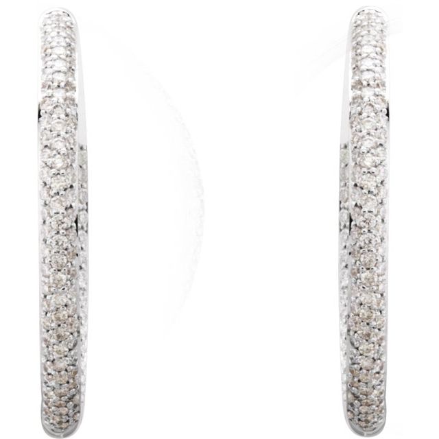 18K White 1 1/2 CTW Natural Diamond Inside-Outside Hinged 28 mm Hoop Earrings