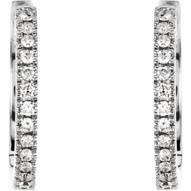 14K White 1/6 CTW Natural Diamond Hinged 14.15 mm Hoop Earrings