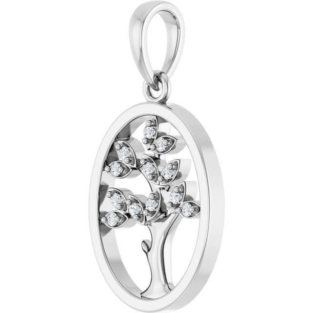 14K White .06 CTW Natural Diamond Tree of Life Pendant