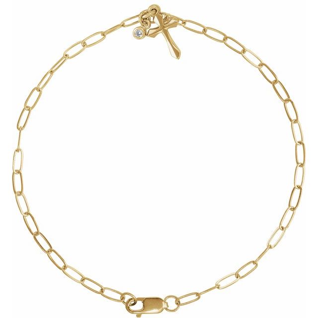 14K Yellow .03 CTW Natural Diamond Cross Charm 7' Bracelet