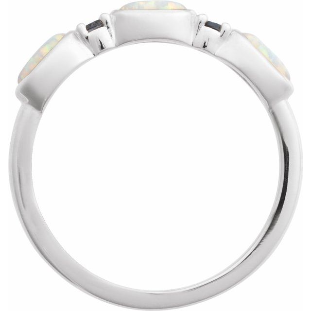Sterling Silver Lab-Grown White Opal & Natural London Blue Topaz Stackable Ring