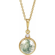 14K Yellow 8 mm Natural Moss Agate & .03 CTW Natural Diamond 16-18' Necklace
