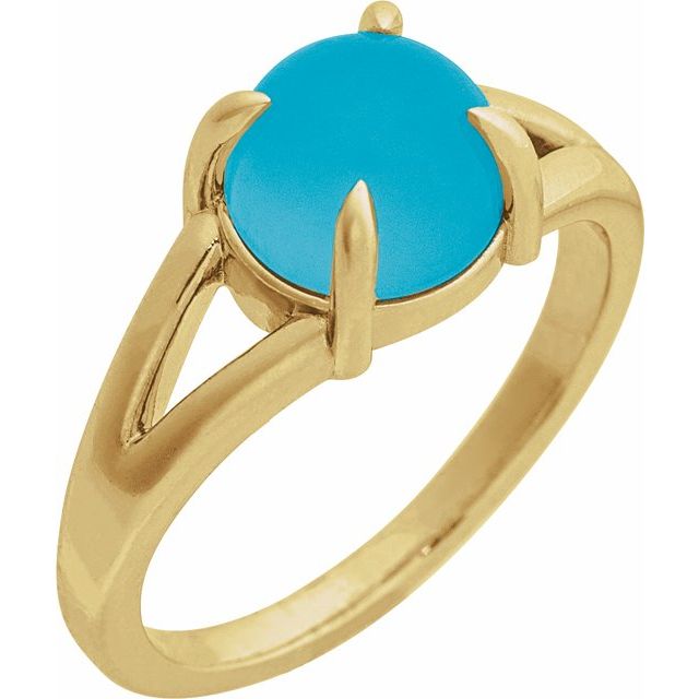 14K Yellow Natural Turquoise Cabochon Ring