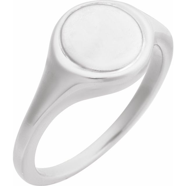 14K White Engravable Round Signet Ring