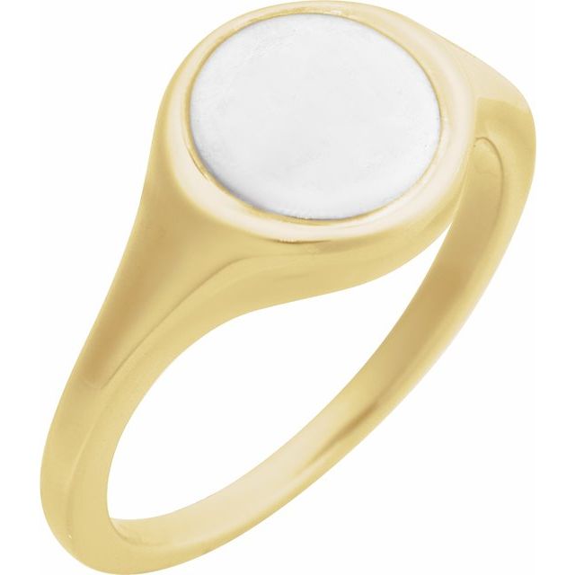 14K Yellow/White Engravable Round Signet Ring