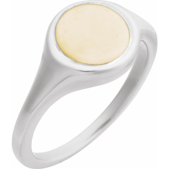 14K White/Yellow Engravable Round Signet Ring