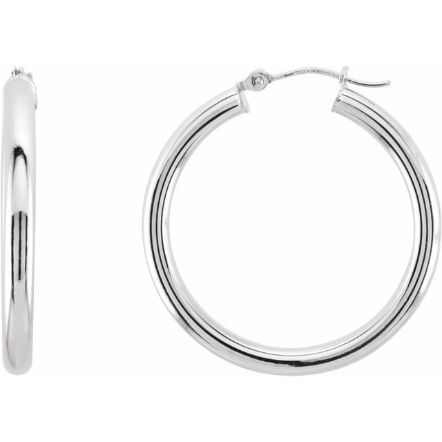 14K White Tube 30 mm Hoop Earrings