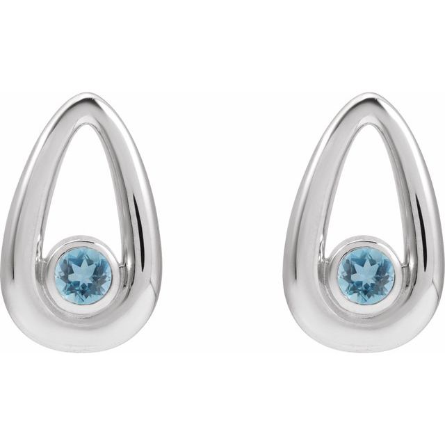 14K White Natural Aquamarine Geometric Earrings