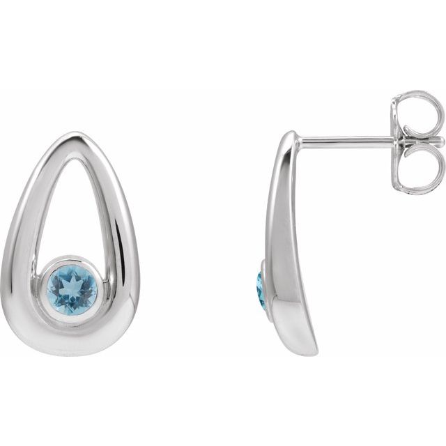 14K White Natural Aquamarine Geometric Earrings